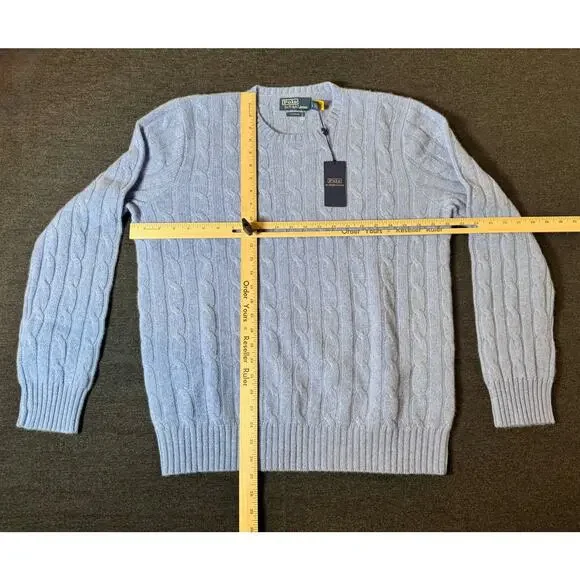 POLO Ralph Lauren Cashmere Light Blue Cable Knit Pullover Sweater Men's L NWT!